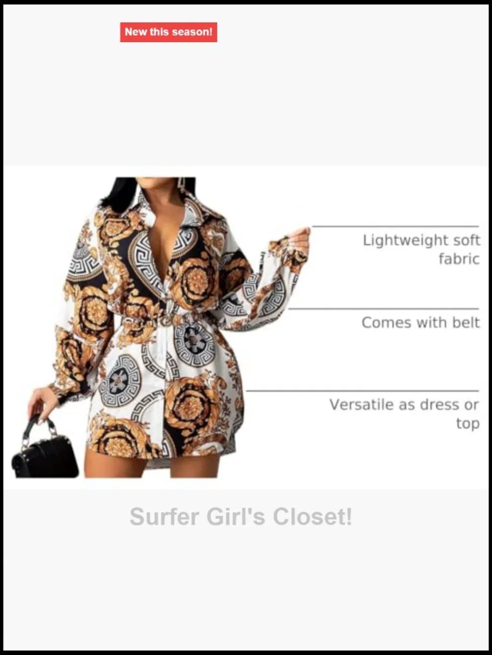 Floral Button Down Mini Shirt Dress with Belt - Lightweight Stretch